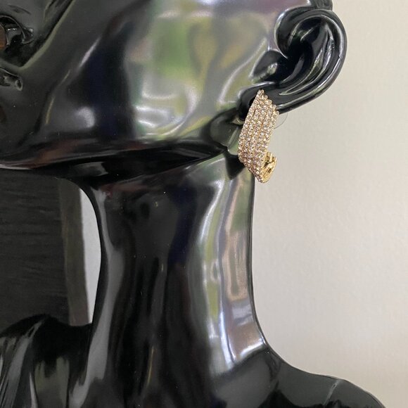 FAC Crystal Curve Shape Hoop Gold Tone Earrings NWT - Picture 5 of 9